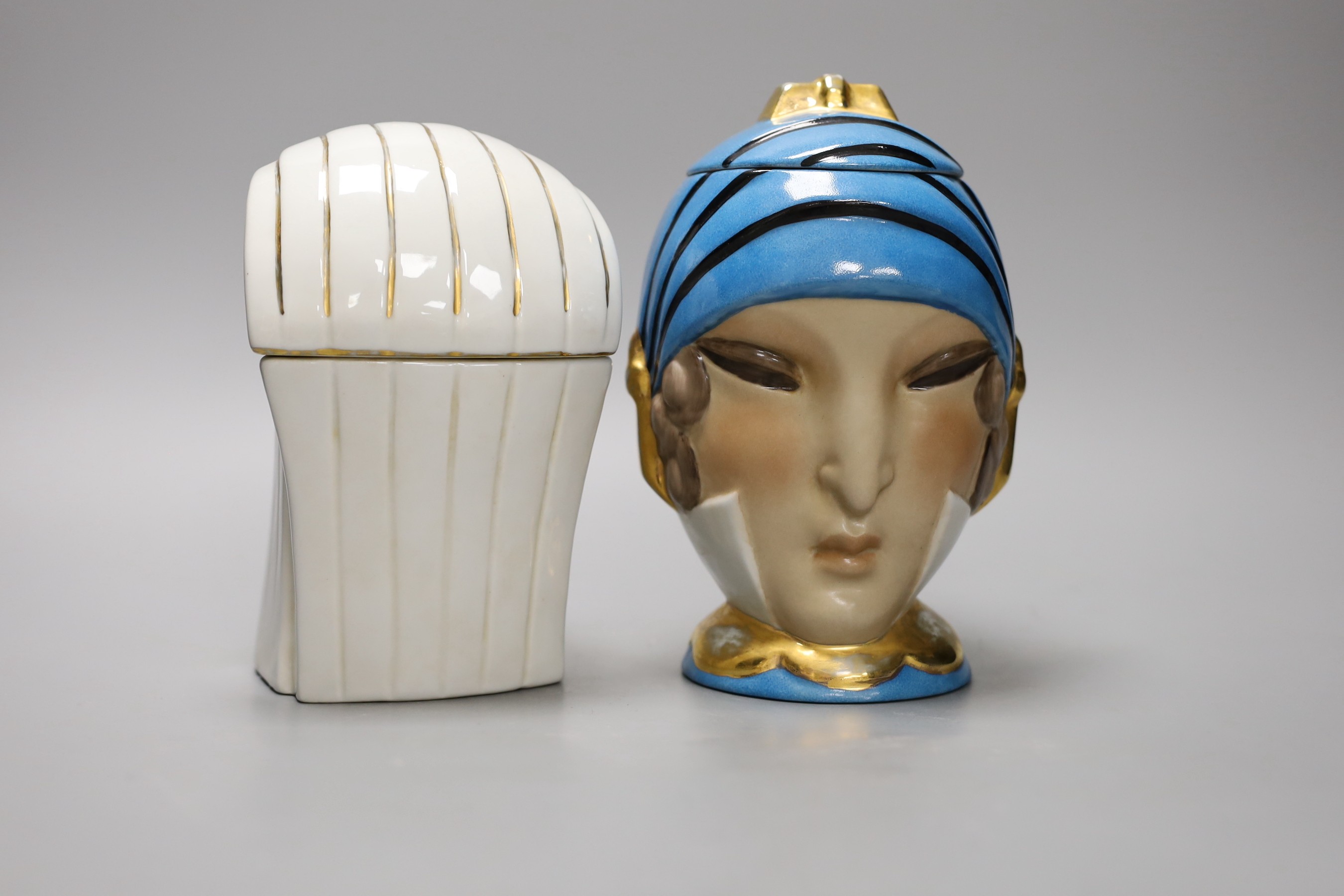 Two Robj Art Deco figural bonbonnieres, 19cm